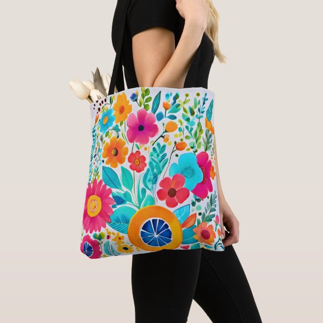 Vibrant Floral Fiesta Tote Bag (Close Up)