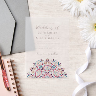 Vibrant Floral Fragrance Delight Mandala Wedding Vellum Invitations