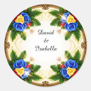 Vibrant Floral Frame Design Classic Round Sticker