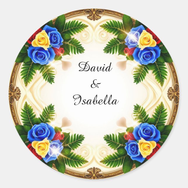 Vibrant Floral Frame Design Classic Round Sticker (Front)