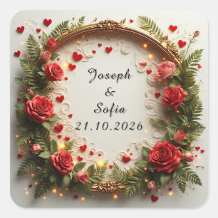 Vibrant Floral Frame Design Square Sticker
