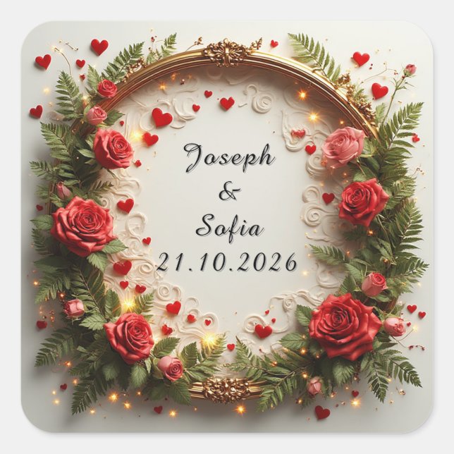 Vibrant Floral Frame Design Square Sticker (Front)