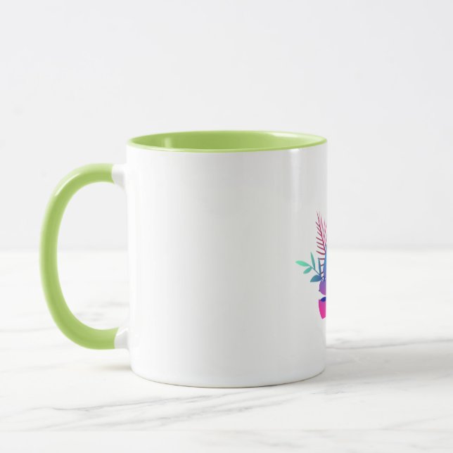 Vibrant Floral Garden Coffee Mug  Green Accents (Left)