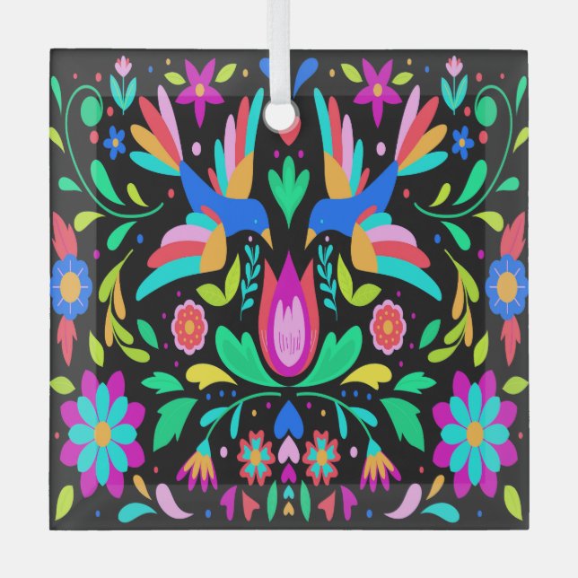 Vibrant Floral  Glass Tree Decoration (Front)