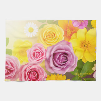 Vibrant Floral Gradient Art – Pink Yellow Purple Tea Towel