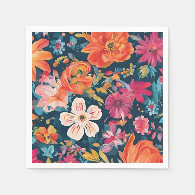 Vibrant Floral Graphic Art Napkin (Front)