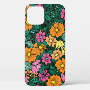 Vibrant Floral: Green Background Vintage. iPhone 12 Case