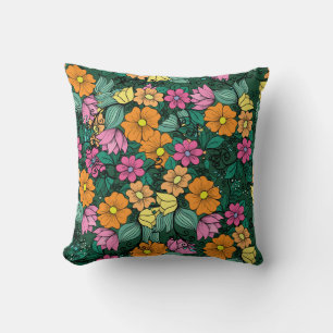 Vibrant Floral: Green Background Vintage. Cushion