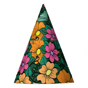 Vibrant Floral: Green Background Vintage. Party Hat