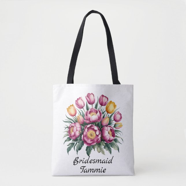 Vibrant Floral Harmony Bridesmaid Favour Tote Bag (Front)