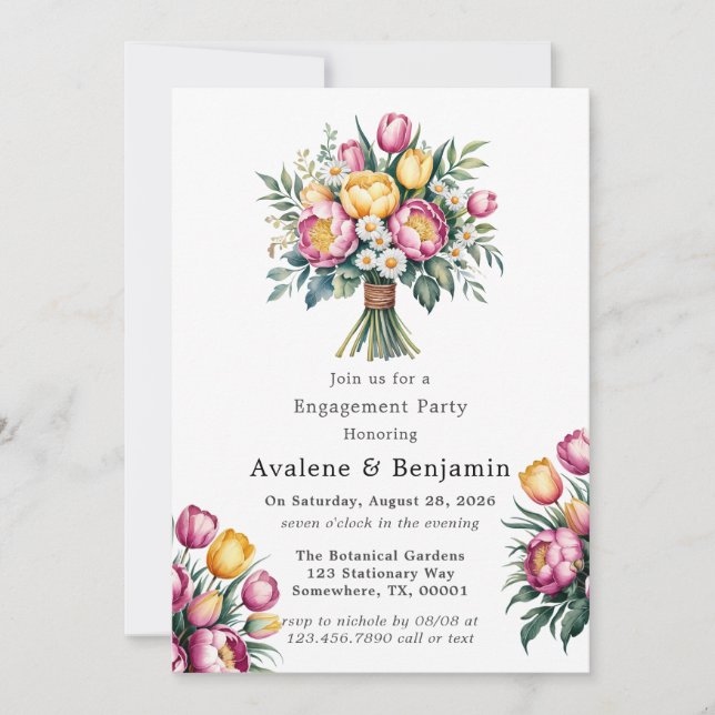 Vibrant Floral Harmony Engagement Party Invitation (Front)