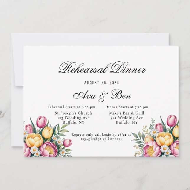 Vibrant Floral Harmony Rehearsal Dinner Invitation (Front)