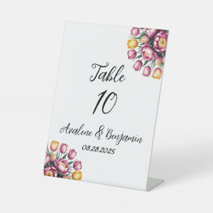 Vibrant Floral Harmony Wedding Table Number Pedestal Sign