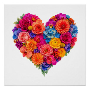 Vibrant Floral Heart Arrangement of Beautiful Art Poster