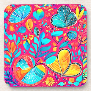 Vibrant Floral Heart Art Coaster