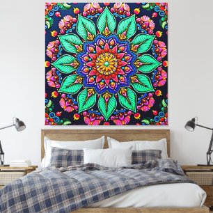 Vibrant Floral Mandala Art Canvas Print