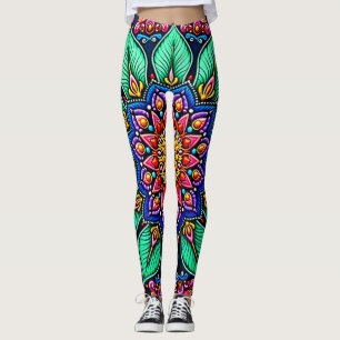 Vibrant Floral Mandala Art Leggings