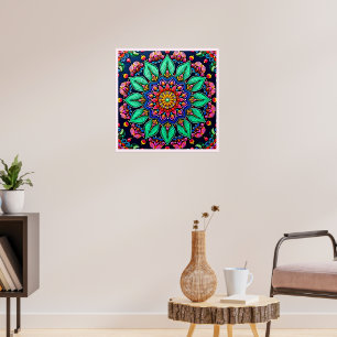 Vibrant Floral Mandala Art Poster