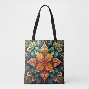 Vibrant Floral Mandala Artwork Tote Bag