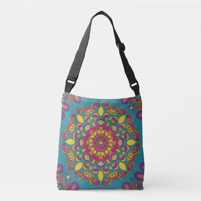 Vibrant Floral Mandala Crossbody Bag (Front)