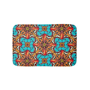 Vibrant Floral Mandala Repeat Art Bath Mat