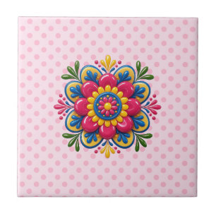 Vibrant floral mandala tile
