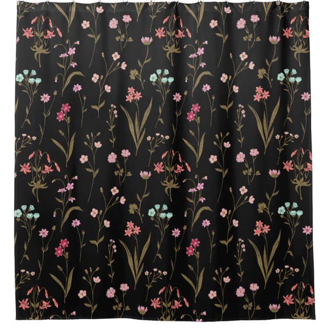 Vibrant Floral Medley On Dark Background Shower Curtain (Front)