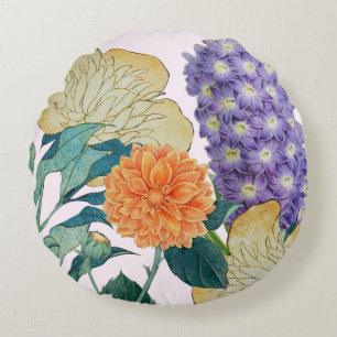Vibrant Floral Medley Round Pillow