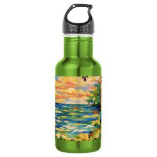 Vibrant Floral Ocean Sunset Garden – Fauve 532 Ml Water Bottle