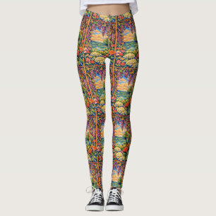 Vibrant Floral Ocean Sunset Garden – Fauve  Leggings