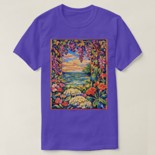 Vibrant Floral Ocean Sunset Garden – Fauve T-Shirt