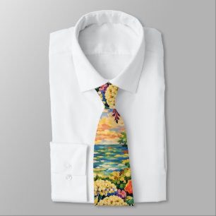 Vibrant Floral Ocean Sunset Garden – Fauve  Tie
