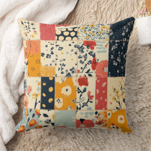 Vibrant Floral Patchwork Quilt in Warm Tones Cushion