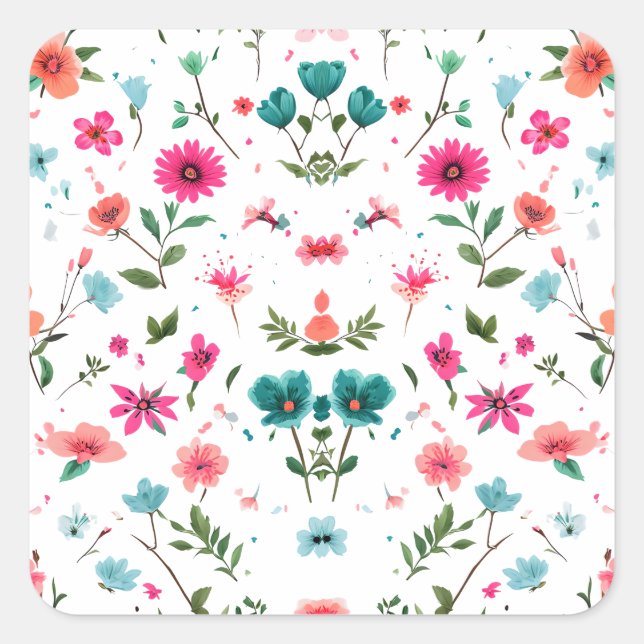 Vibrant Floral Pattern Art Square Sticker (Front)