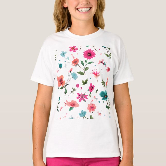 Vibrant Floral Pattern Art T-Shirt (Front)
