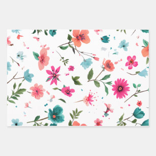 Vibrant Floral Pattern Art Wrapping Paper Sheet