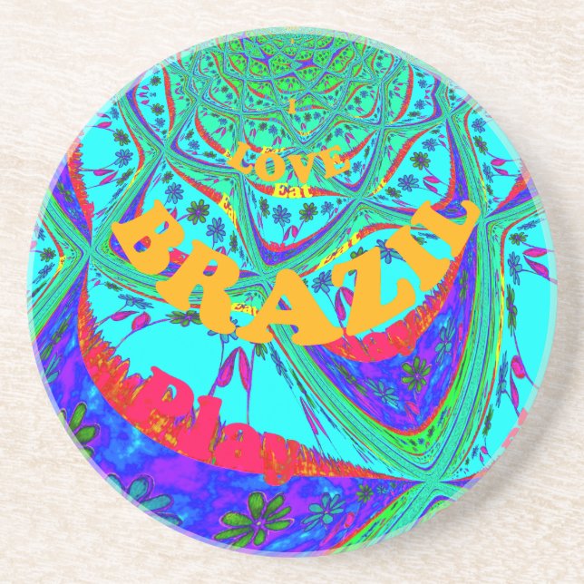 Vibrant Floral Pattern: Brazilian Tribute Eat Love Coaster (Front)