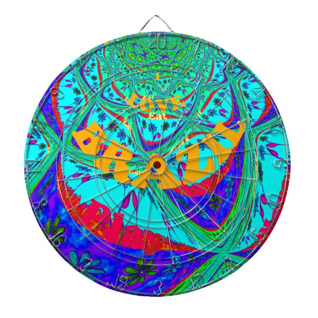 Vibrant Floral Pattern: Brazilian Tribute Eat Love Dartboard (Front)