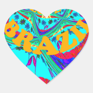 Vibrant Floral Pattern: Brazilian Tribute Eat Love Heart Sticker