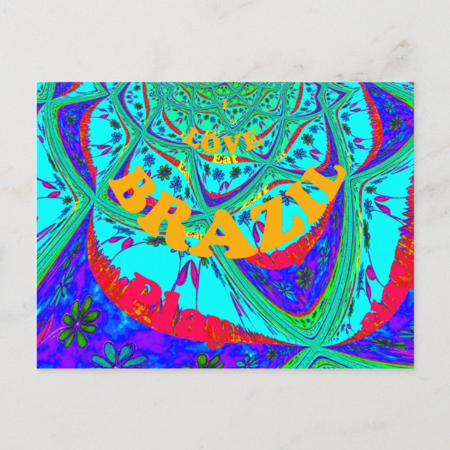Vibrant Floral Pattern: Brazilian Tribute Eat Love Invitation Postcard (Front)