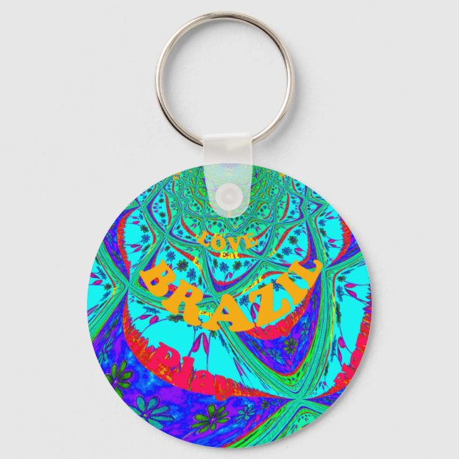 Vibrant Floral Pattern: Brazilian Tribute Eat Love Key Ring (Front)