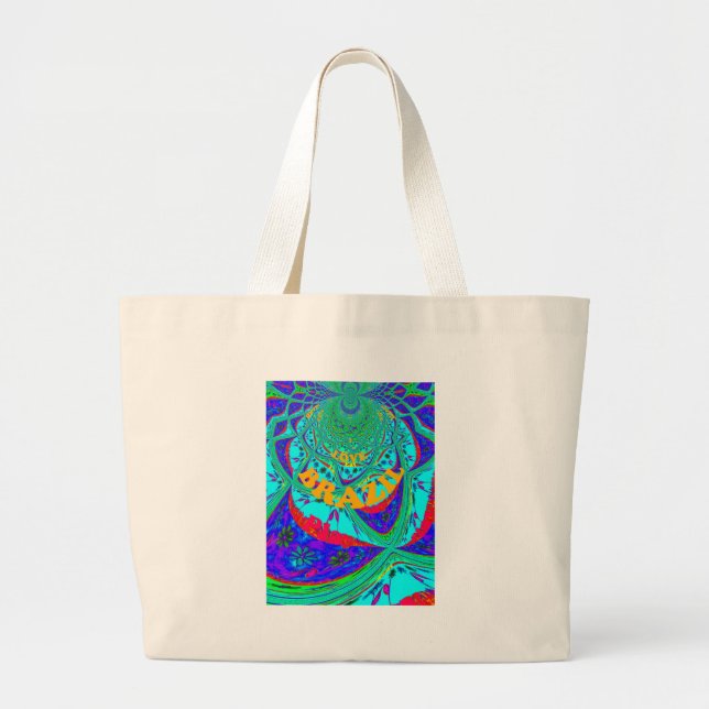 Vibrant Floral Pattern: Brazilian Tribute Eat Love Large Tote Bag (Front)