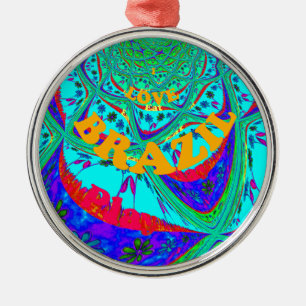 Vibrant Floral Pattern: Brazilian Tribute Eat Love Metal Tree Decoration
