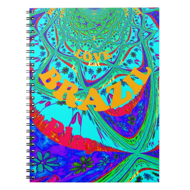 Vibrant Floral Pattern: Brazilian Tribute Eat Love Notebook (Front)