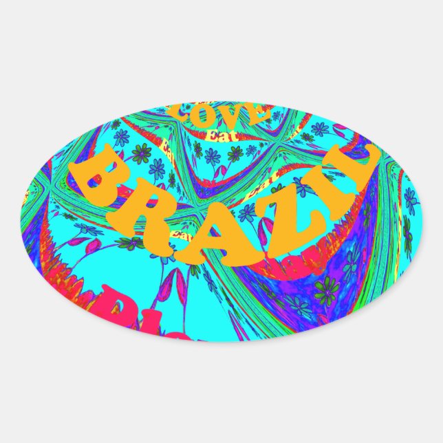 Vibrant Floral Pattern: Brazilian Tribute Eat Love Oval Sticker (Front)
