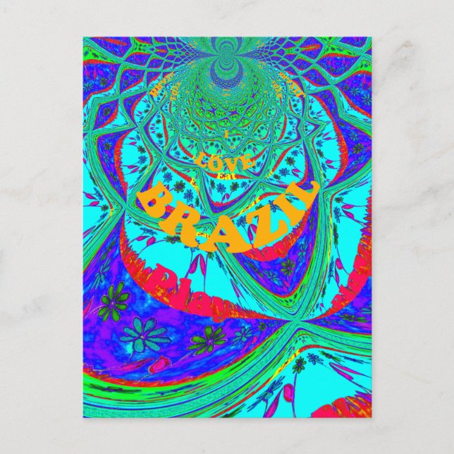 Vibrant Floral Pattern: Brazilian Tribute Eat Love Postcard (Front)