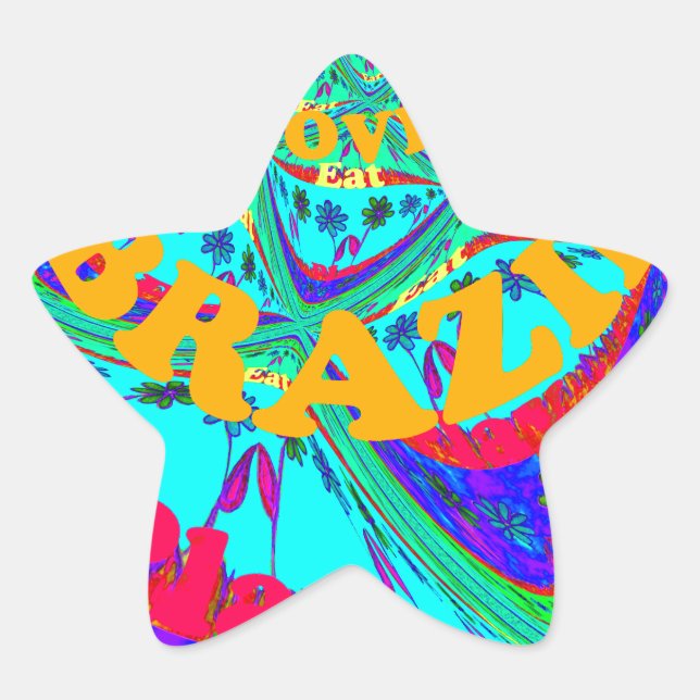 Vibrant Floral Pattern: Brazilian Tribute Eat Love Star Sticker (Front)