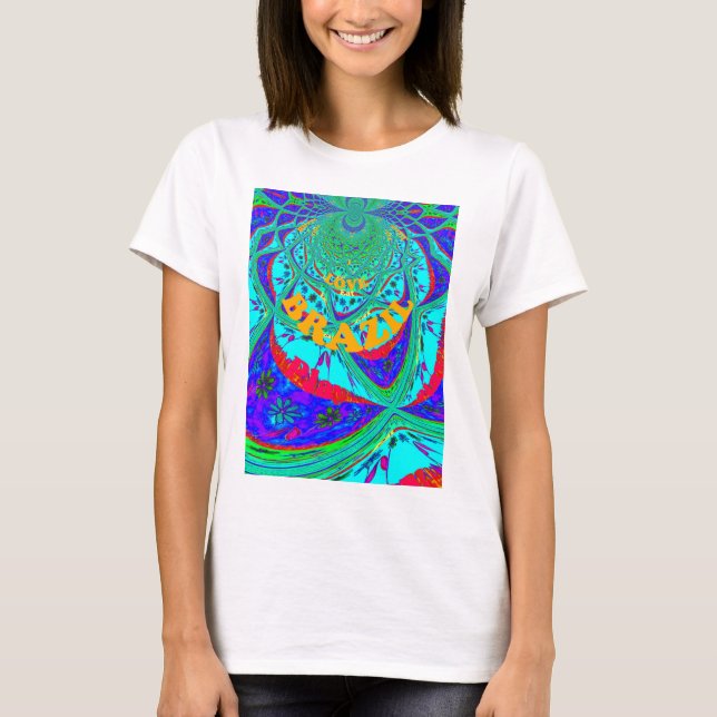 Vibrant Floral Pattern: Brazilian Tribute Eat Love T-Shirt (Front)