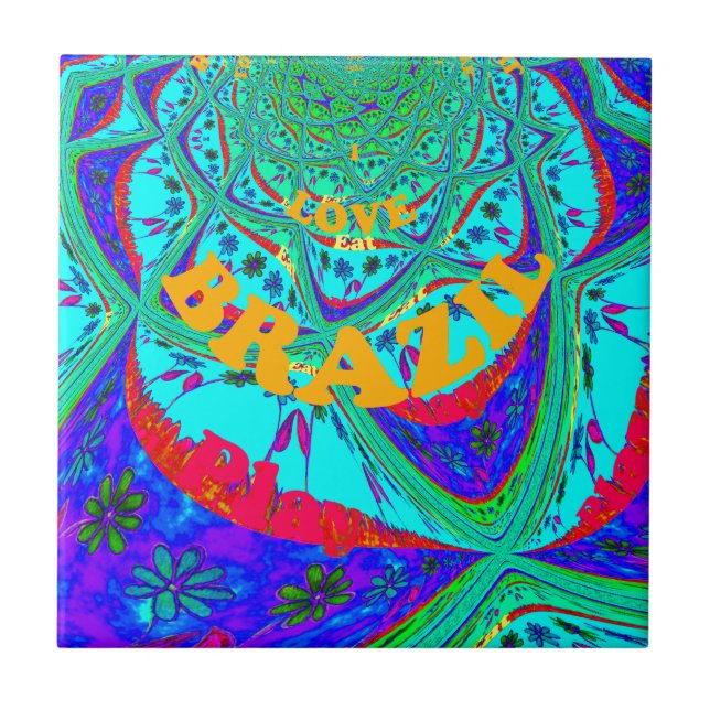 Vibrant Floral Pattern: Brazilian Tribute Eat Love Tile (Front)