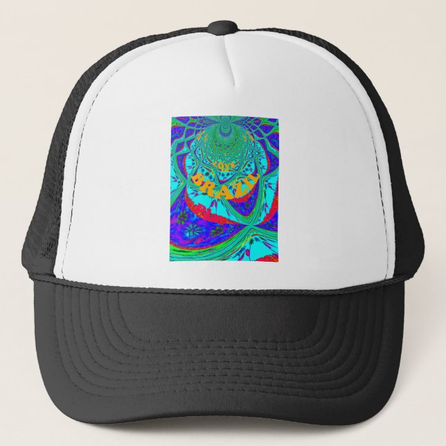 Vibrant Floral Pattern: Brazilian Tribute Eat Love Trucker Hat (Front)
